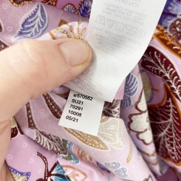 Ann Taylor Purple & Pink Batik Floral Tie Nape Puff Sleeve Blouse - Picture 9 of 11